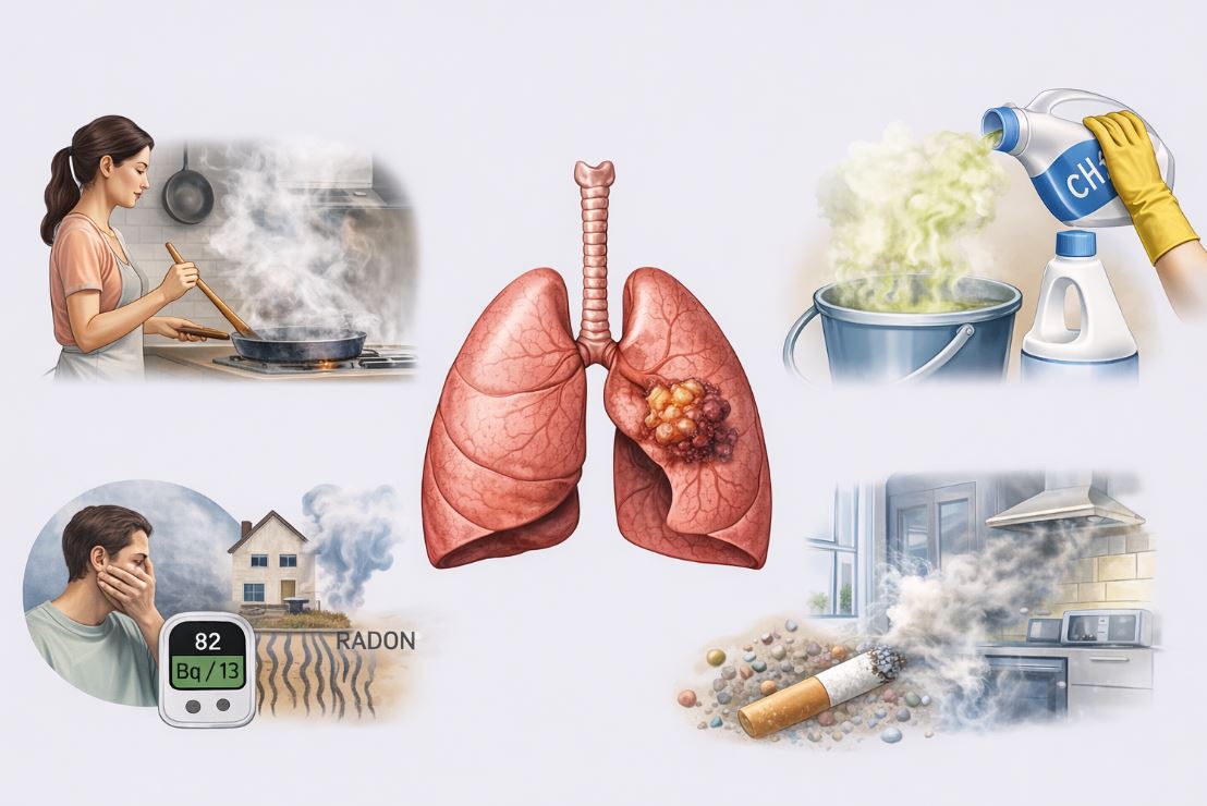 생활에서 발생하는 다양한 발암 물질로 인해 암이 발생한 폐 사진