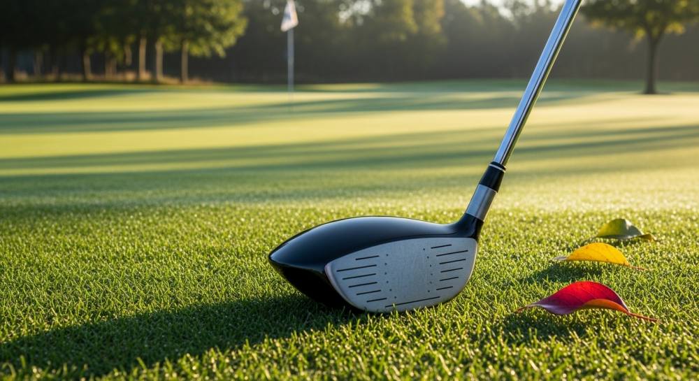 필드에 골프채와 골드공 올라와있는 사진