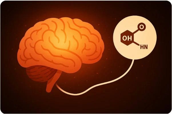 따뜻한 빛으로 표현된 뇌와 옥시토신 아이콘 연결 이미지