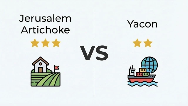 돼지감자와 야콘의 구매 용이성을 나타내는 별점 등급 비교표