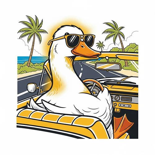 휴양지에서 멋지게 운전하는 황금오리