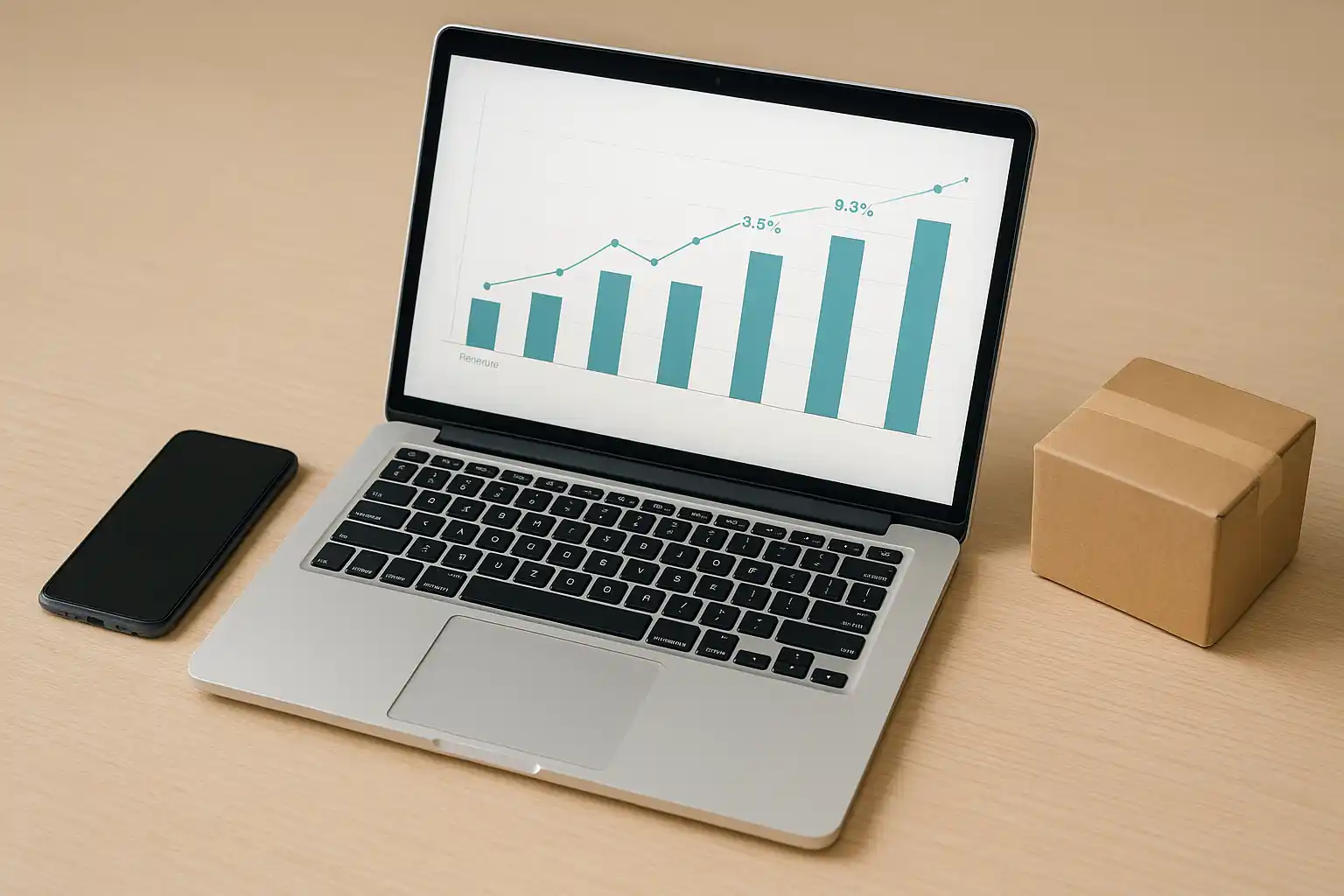 책상 위 노트북과 택배 박스가 놓인 부업 작업 공간