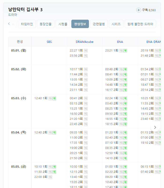 재방송 일정표 (출처:네이버)