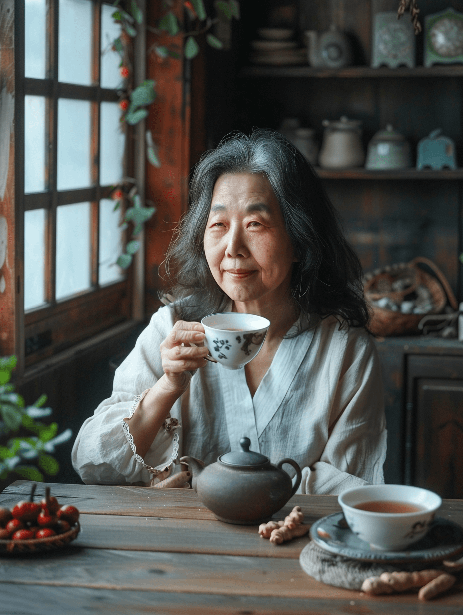 갱년기-건강을-위해-차를-마시는-여성