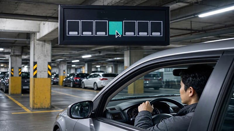 <img src=&rdquo;smart-parking-space-guidance.jpg&rdquo; alt=&rdquo;주차장 안내 화면에 빈 주차면이 표시되고 운전자가 주차 위치를 확인하는 모습&rdquo;>
