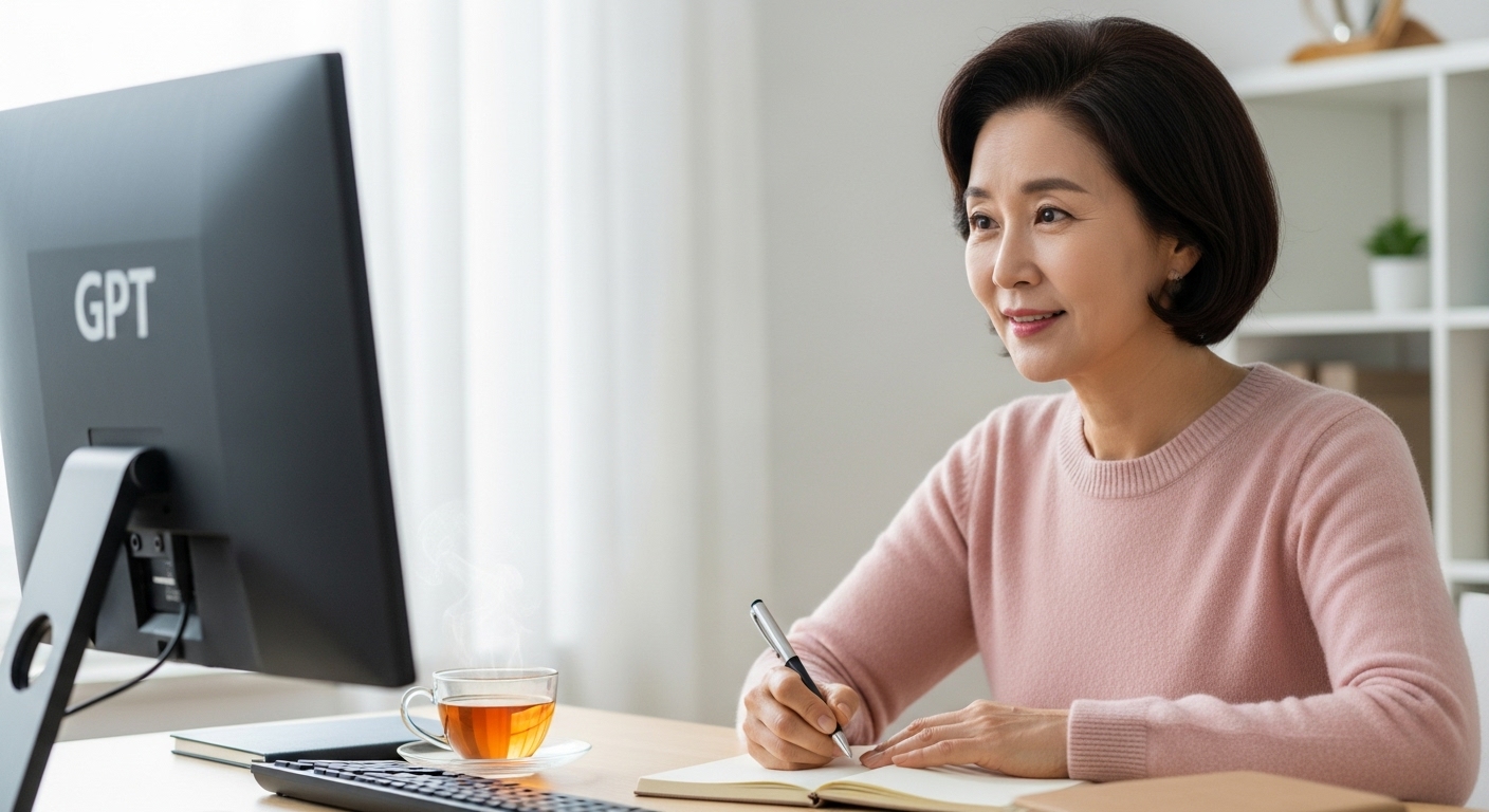 GPT 결과를 보는 50대 여성 블로거