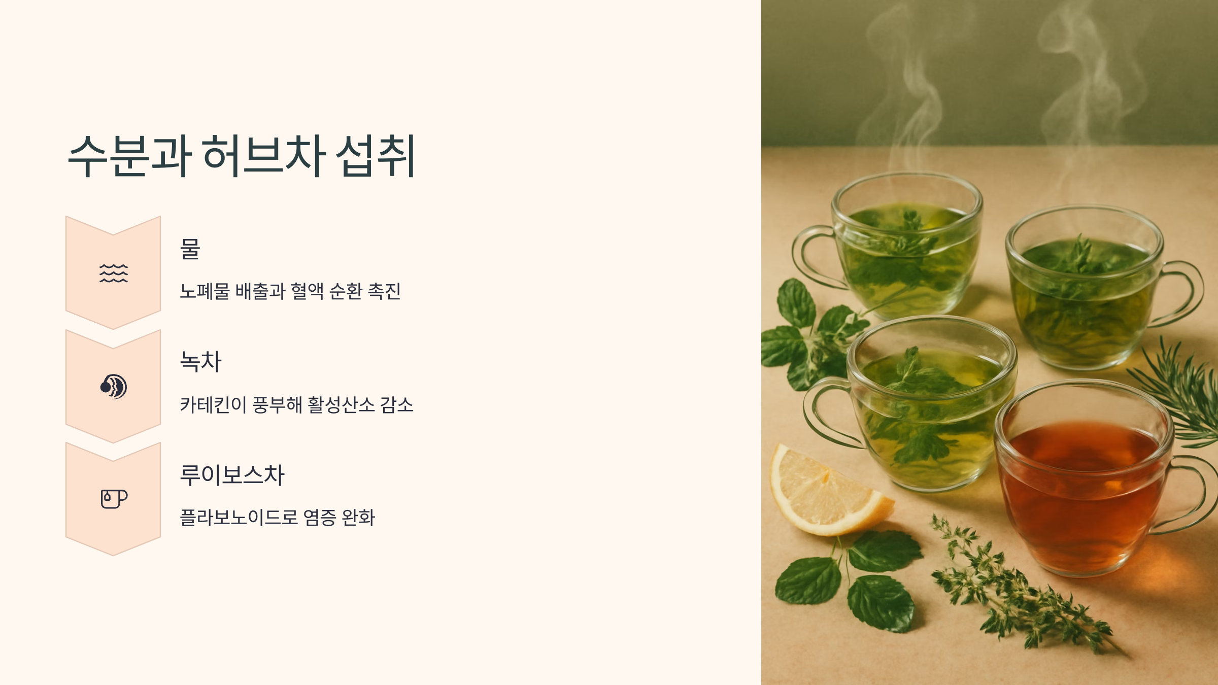 하루 종일 수분과 허브차 섭취 관련 사진