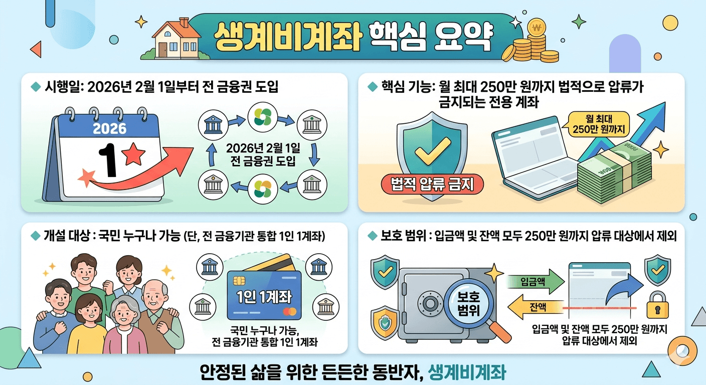 2026년 도입된 ‘생계비계좌’ 활용법 ❘ 압류 금지 조건 및 한도 체크