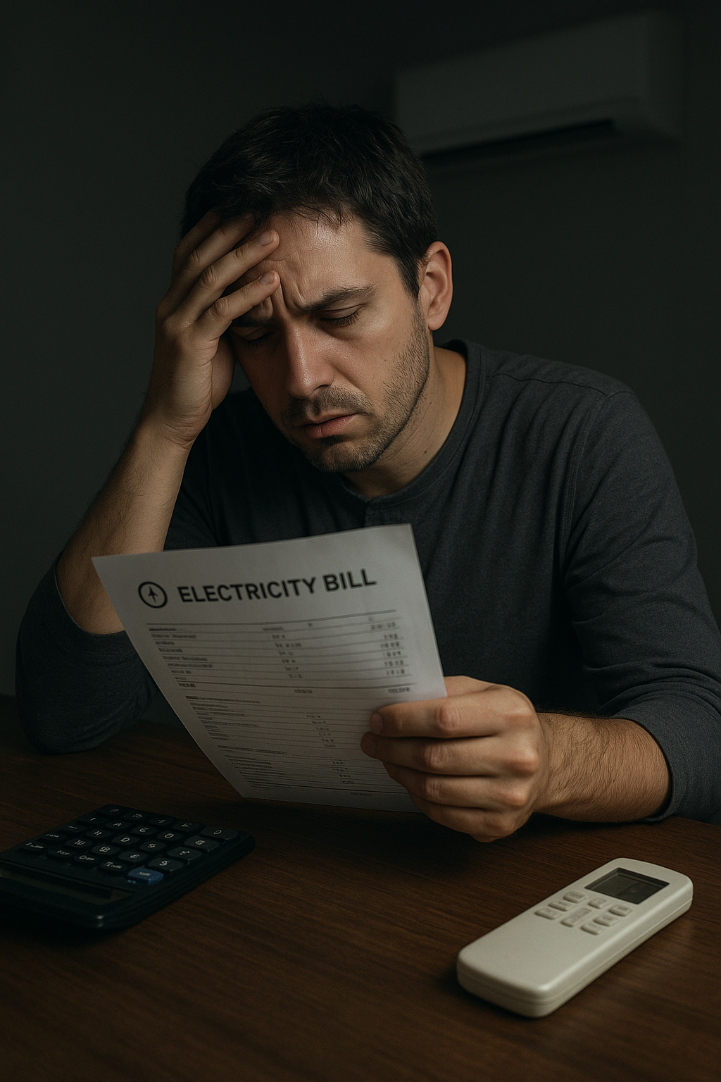 전기요금 고지서를 보고 걱정하는 사람의 모습