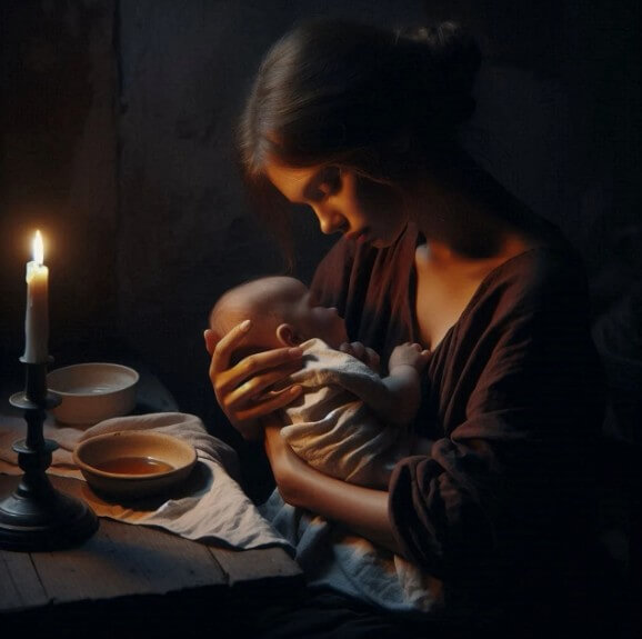 아기를 품에 안고 있는 엄마