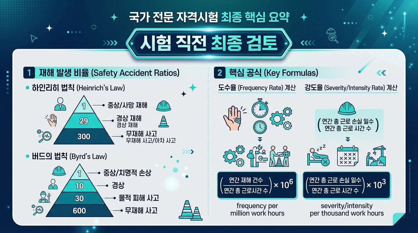 산업안전지도사 1차 핵심 공식 암기 요약 &mdash; 시험 직전 최종 정리 인포그래픽