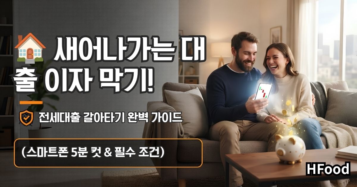 스마트폰 앱을 통해 높은 전세대출 이자율을 낮추고 이자를 절감하는 전세대출 대환대출 안내 이미지.