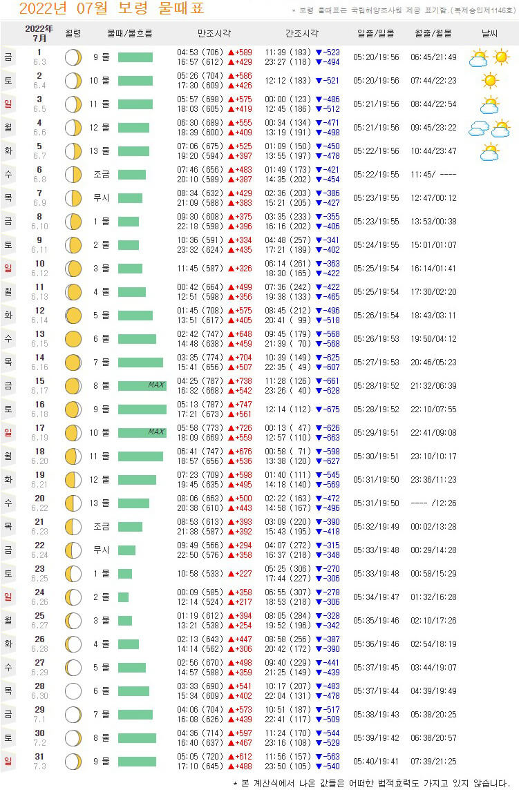 2022년7월보령물때표