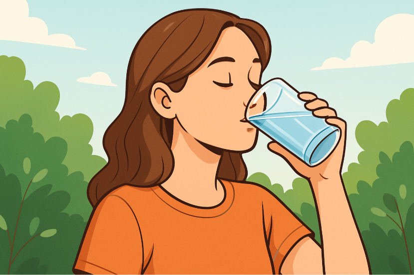 물마시기로 아침루틴 시작하는 여성