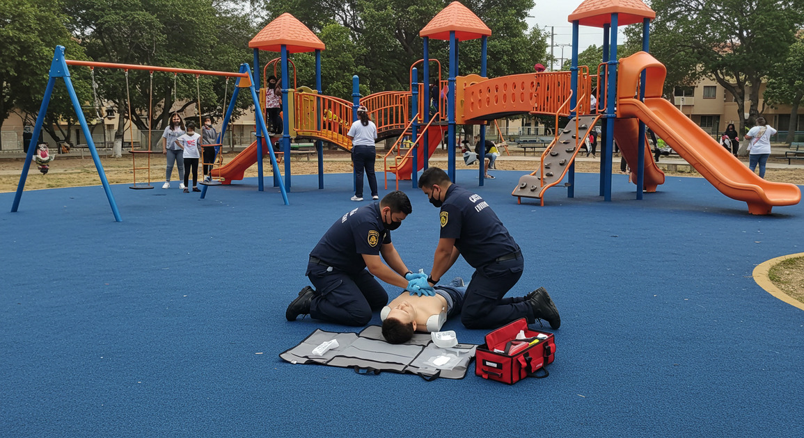 운동장에서의 CPR 하는 사람들 이미지