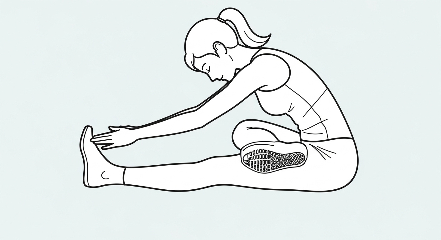 햄스트링 유연성을 위한 허벅지 뒤쪽 스트레칭 동작을 보여주는 일러스트