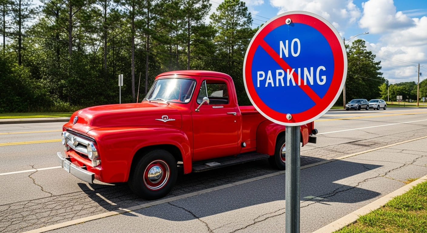 주정차 단속 구역에 설치된 금지 표지판