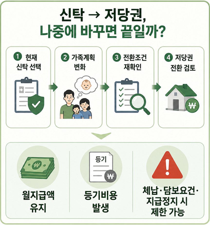주택연금 신탁방식에서 저당권방식으로 전환할 때 확인할 조건과 세대이음 관계