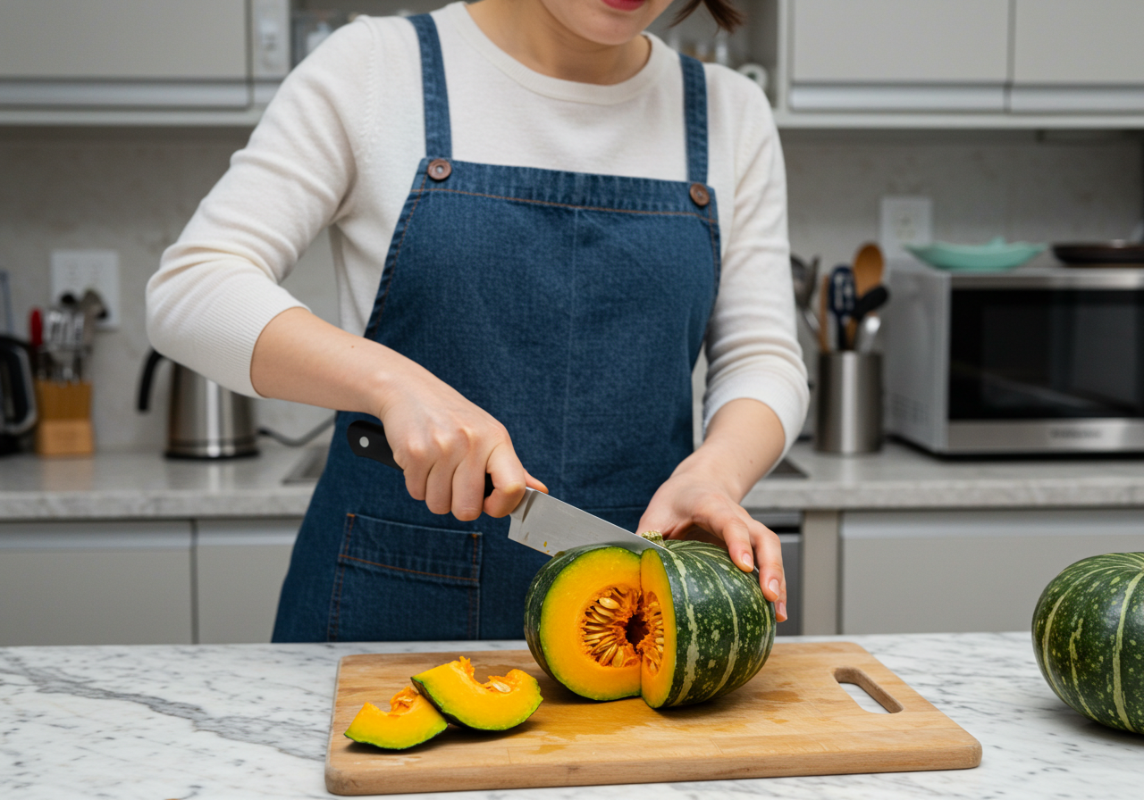 안전한 단호박 자르기 - 안전하게 단단한 껍질 뚫기