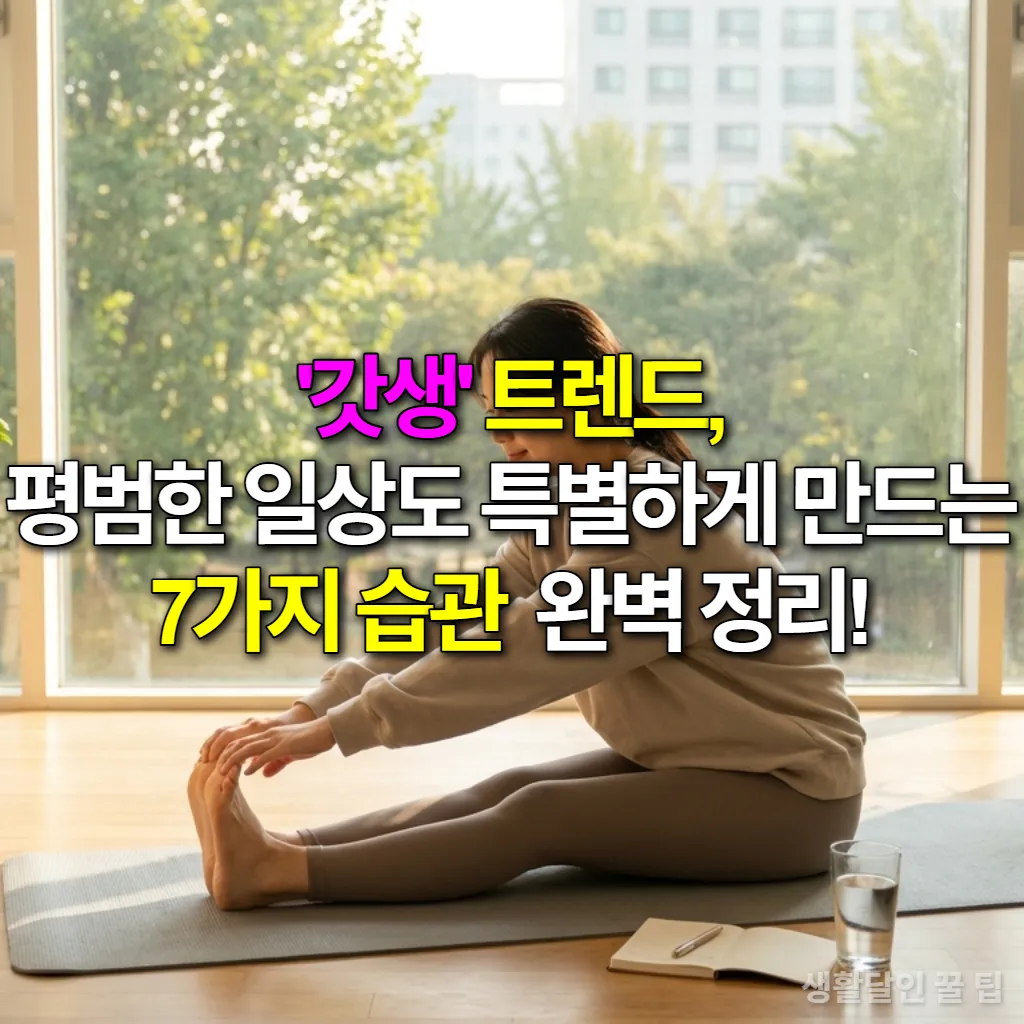 햇살이 비치는 거실에서 요가 매트 위에서 스트레칭하는 젊은 한국 여성