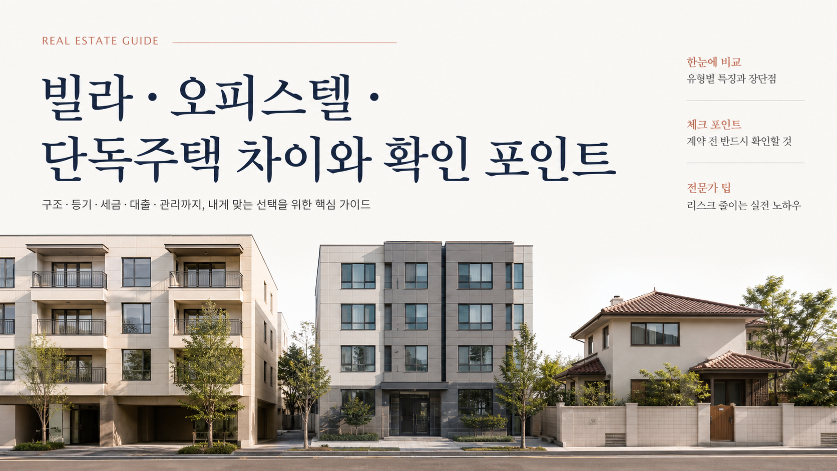 빌라·오피스텔·단독주택 차이와 확인 포인트 핵심 개념을 설명하는 부동산 안내