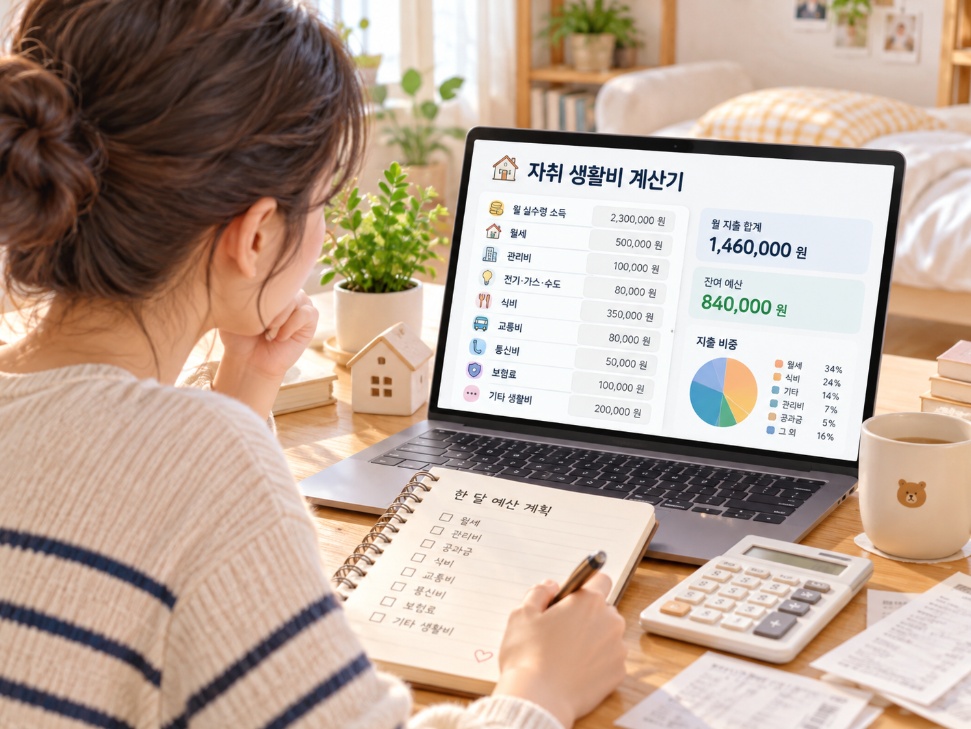자취 생활비 계산기, 월세&middot;관리비&middot;식비까지 한 달 예산 계산하는 방법