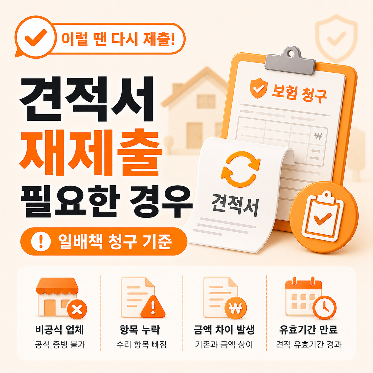 일상배상책임보험 청구 중 견적서 재제출이 필요한 상황 안내