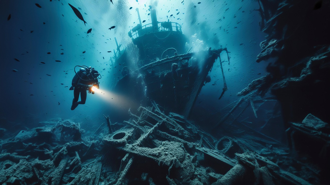 난파선 다이빙 하는 모습