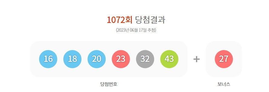 로또 1072회 당첨 번호