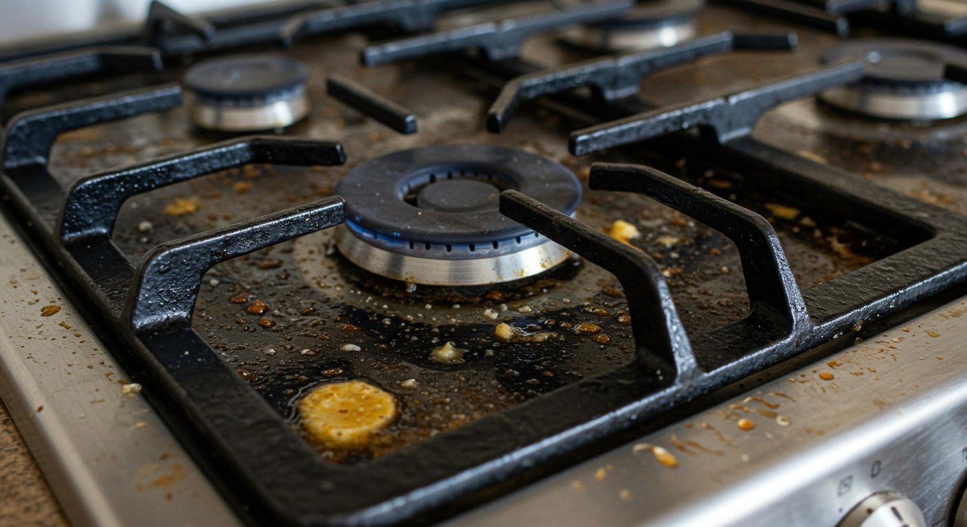 기름과 음식물 찌꺼기가 고열에 눌어붙으면서 발생