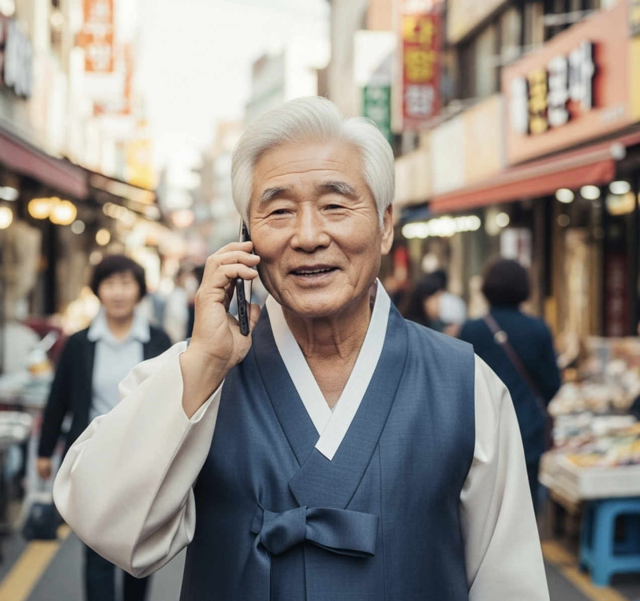 한국 노인이 통화하는 모습