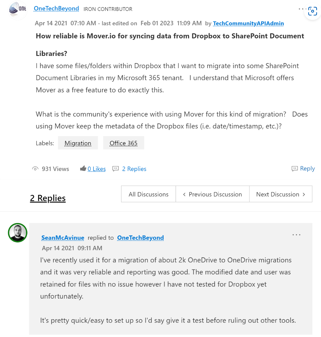 Mover에 대한 좋은 평이 나온 사이트