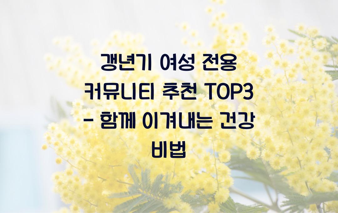 갱년기 여성 전용 커뮤니티 추천 TOP3