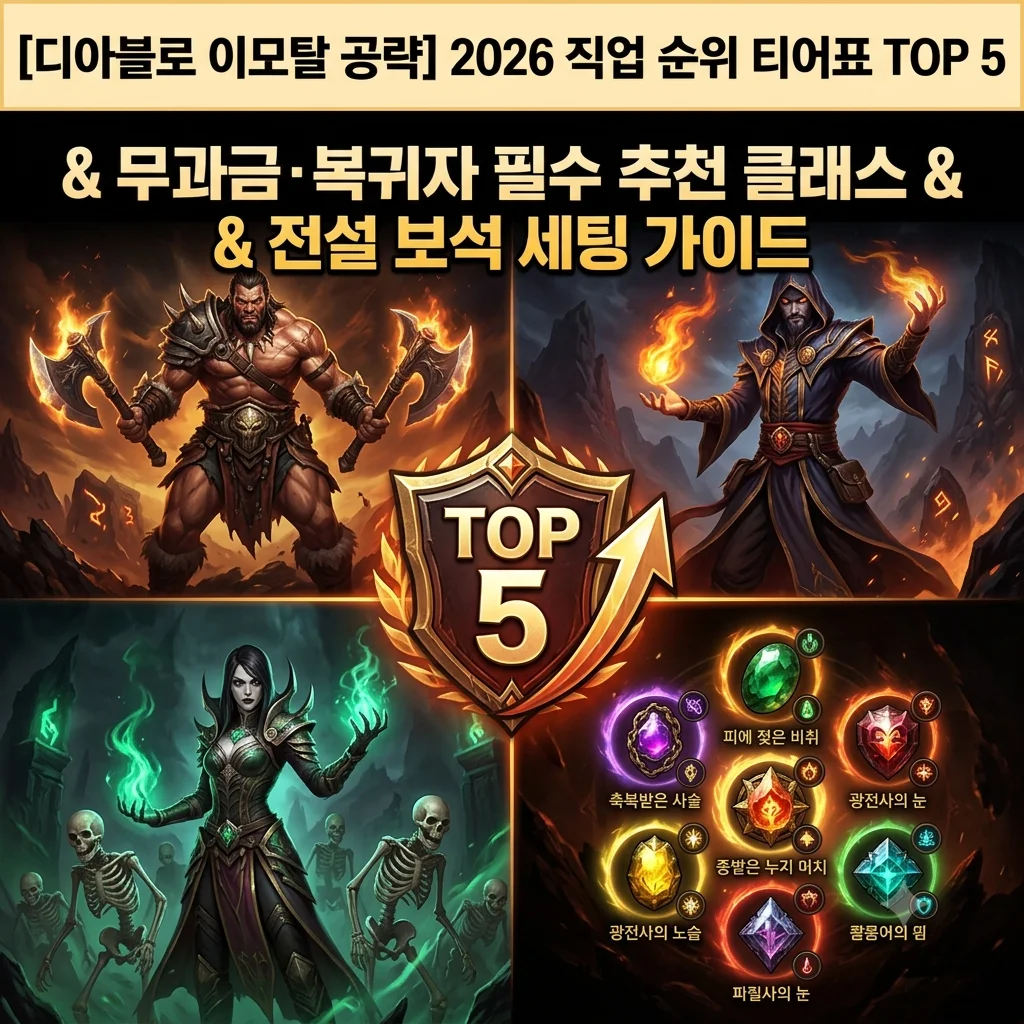 [디아블로 이모탈 공략] 2026 직업 순위 티어표 TOP 5 및 무과금 복귀자 추천 클래스 대표 썸네일