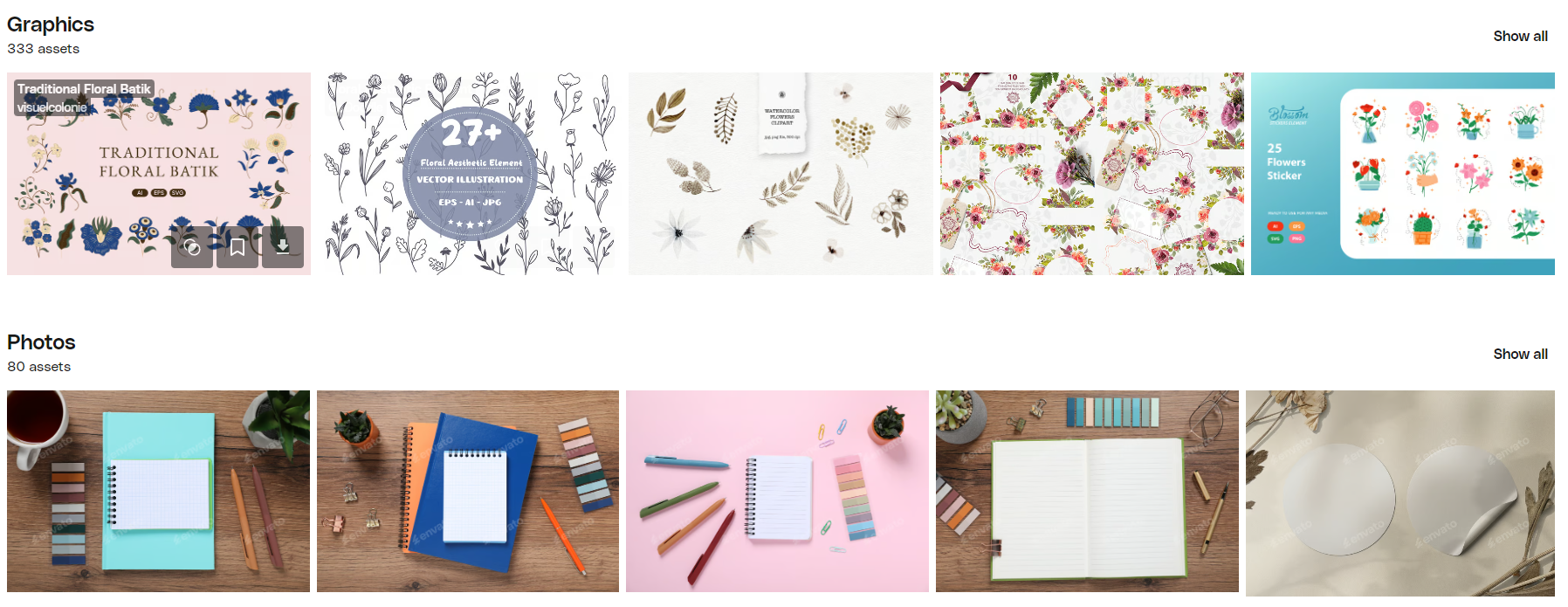 디지털 다꾸에 필요한 디자인 리소스, Envato Elements
"Floral Sticker"