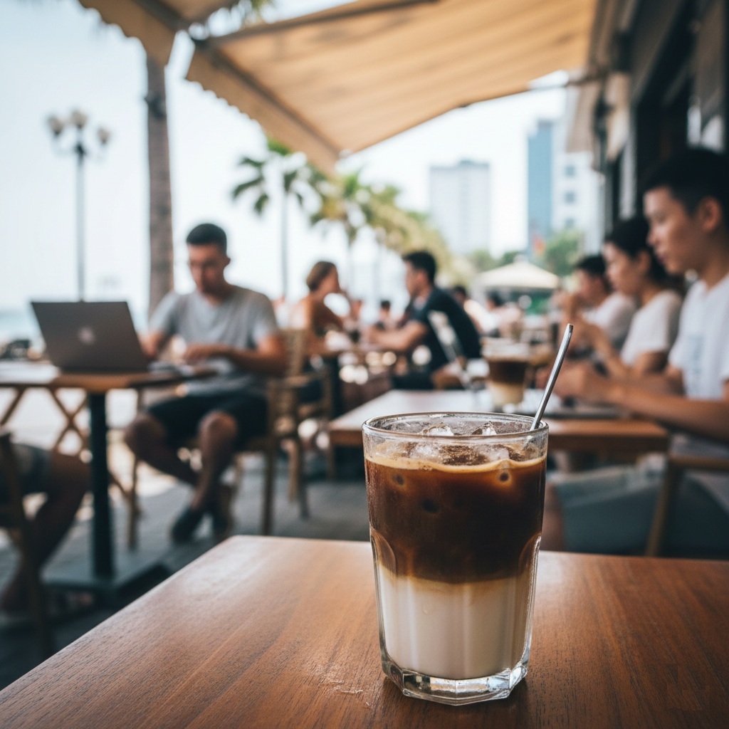 카페 테이블 위에 놓여 있는 카페 수어다