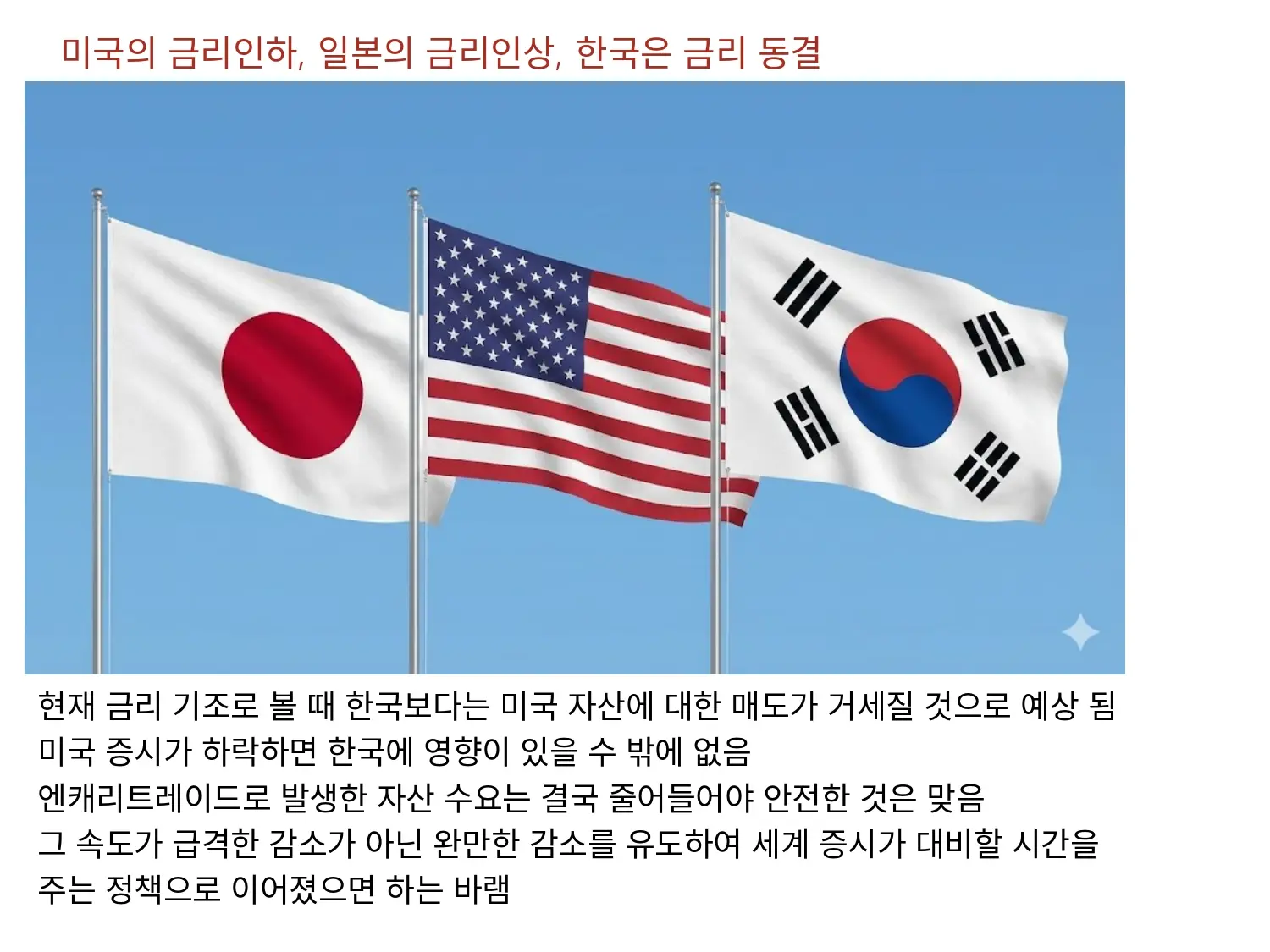 미국의 금리인하, 일본의 금리인상, 한국은 금리동결
