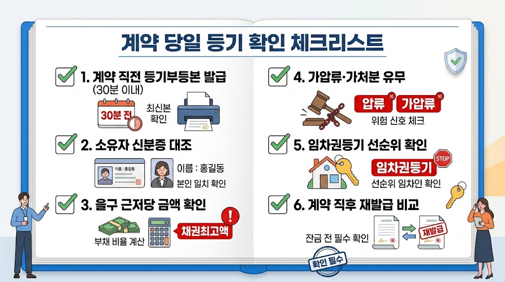 부동산 계약 당일 등기부등본 확인 체크리스트 6가지 - 이중계약 사기 예방을 위한 필수 점검 항목