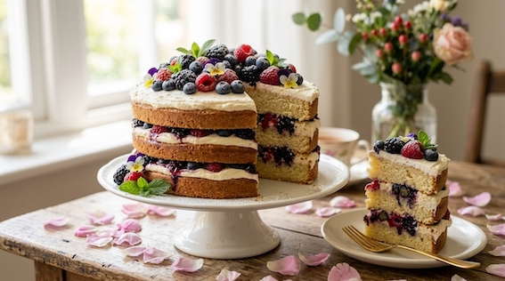 piece of berries layered cake
