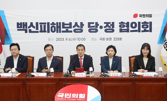 박대출 국민의힘 정책위의장이 6일 오전 서울 여의도 국회에서 열린 백신피해보상 당정협의회에서 발언하고 있다. [사진=뉴시스]