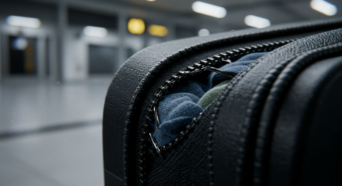 고장 난 캐리어 지퍼 클로즈업