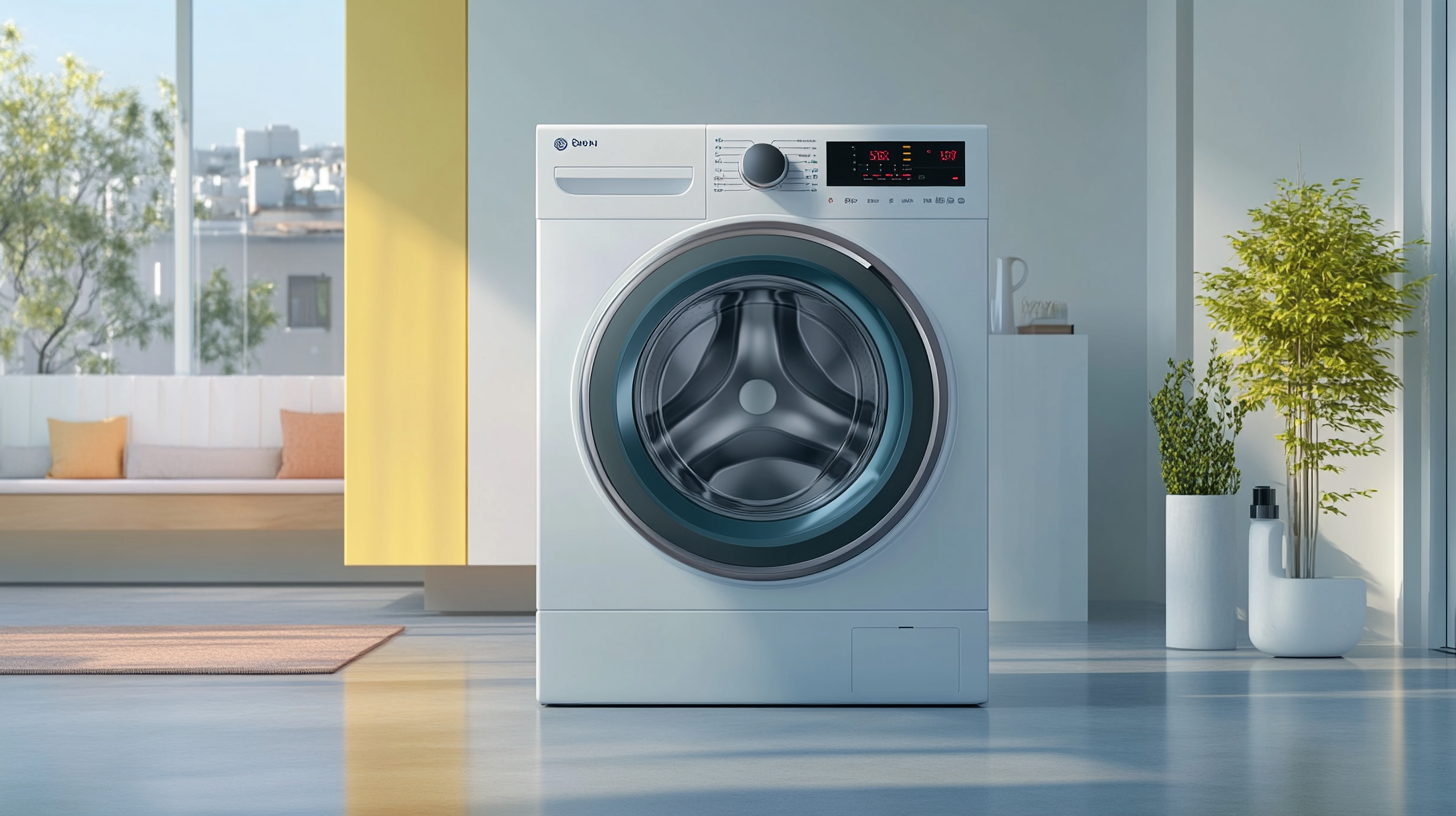 넓고 현대적인 유틸리티 룸에서 스마트 AI 기능으로 세탁 및 건조를 효율적으로 수행하는 하이테크 세탁기
