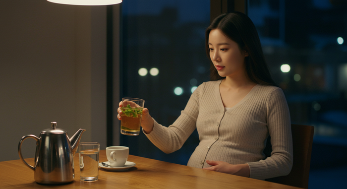 임산부가 차를 마시는 장면