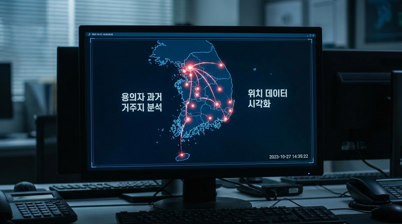 범인의 과거 행적을 추적하는 방사성 동위원소 지도 분석 화면