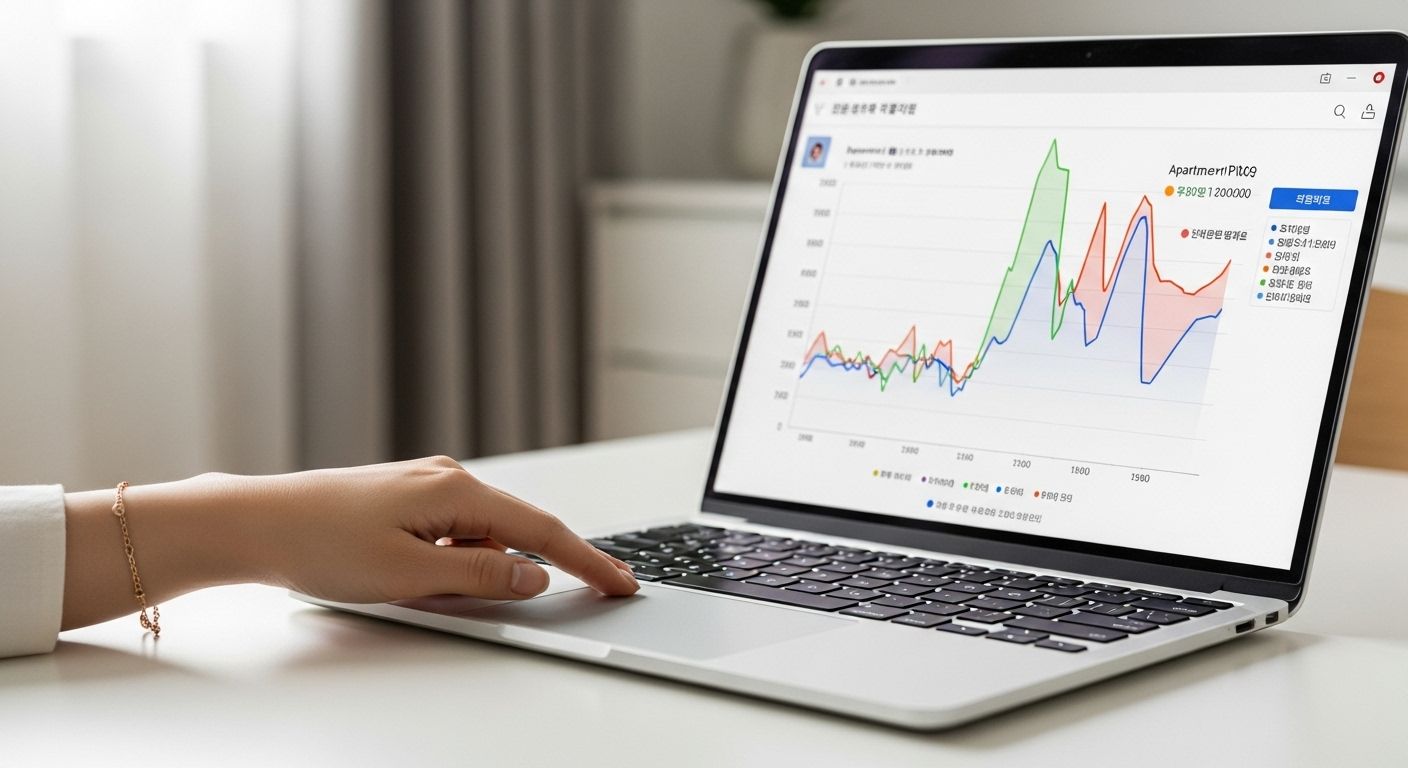 노트북 화면에 아파트 시세 그래프