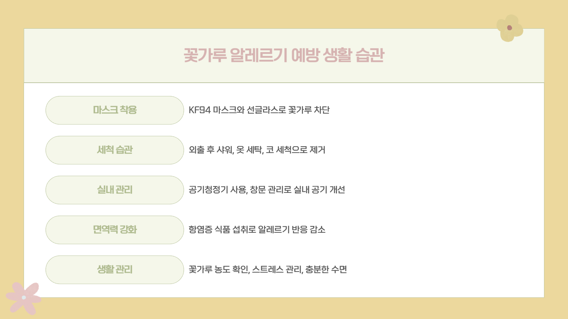 꽃가루 알레르기 예방을 위한 생활 습관 7가지