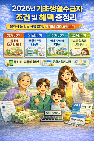 기초생활수급자 조건 및 혜택 총정리 : 생계&middot;의료&middot;주거 최신 기준