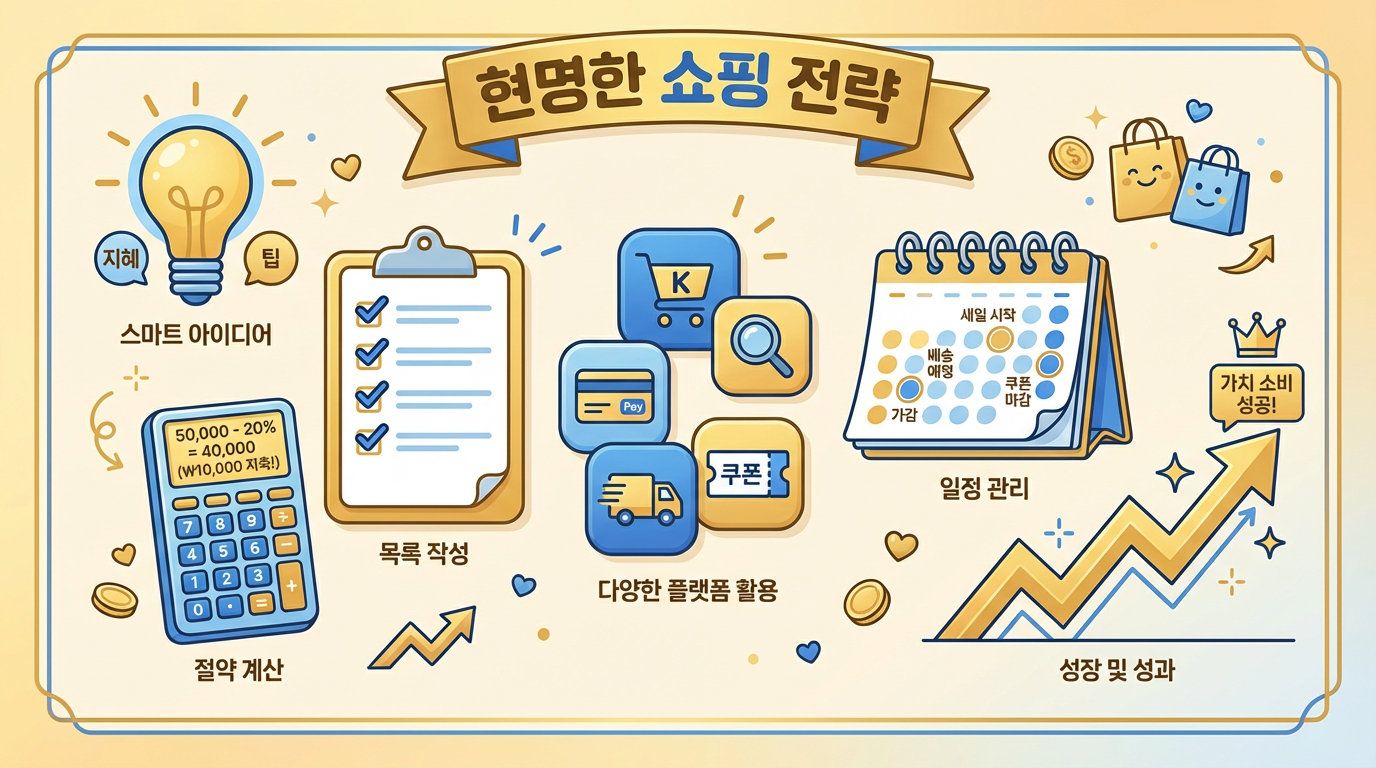 "현명한 쇼핑 전략 가이드 일러스트"