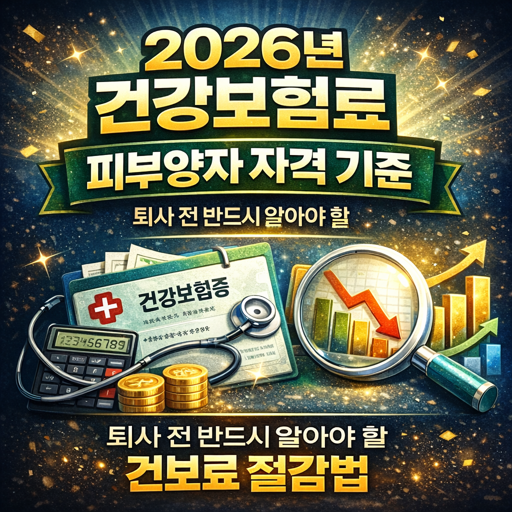 2026년 건강보험료 피부양자 자격 기준: 퇴사 전 반드시 알아야 할 건보료 절감법
건강보험료절감, 지역가입자건보료, 피부양자자격조건, 임의계속가입제도, 은퇴후건보료, 2026년건강보험료, 건보료폭탄, 재산세과세표준, 거북이의재테크, 노후준비