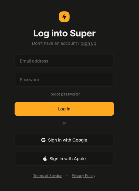 super에 접속 후 로그인 진행